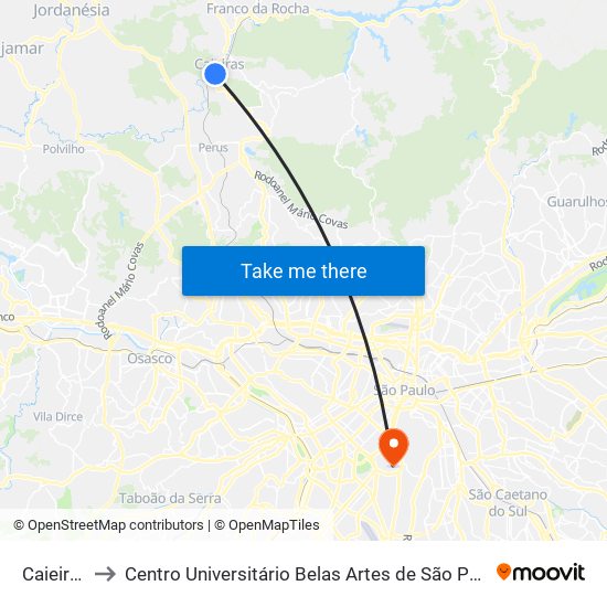 Caieiras to Centro Universitário Belas Artes de São Paulo map