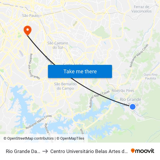 Rio Grande Da Serra to Centro Universitário Belas Artes de São Paulo map