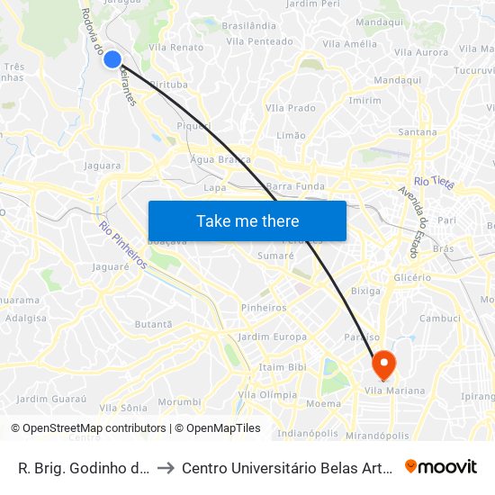 R. Brig. Godinho dos Santos to Centro Universitário Belas Artes de São Paulo map