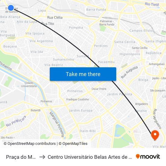 Praça do Maçon to Centro Universitário Belas Artes de São Paulo map