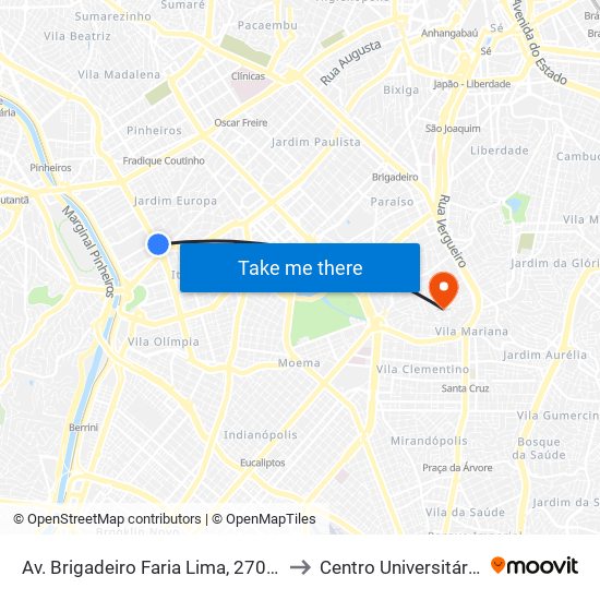 Av. Brigadeiro Faria Lima, 2705 - Gumercindo Saraiva - Jardins, São Paulo to Centro Universitário Belas Artes de São Paulo map