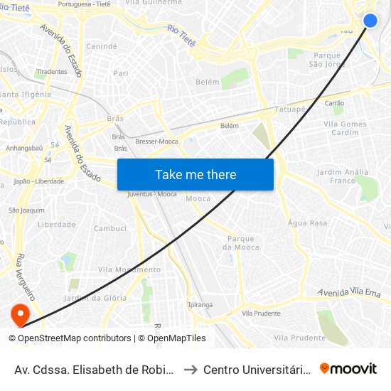 Av. Condessa Elisabeth de Robiano, 4800 - Penha de França, São Paulo to Centro Universitário Belas Artes de São Paulo map