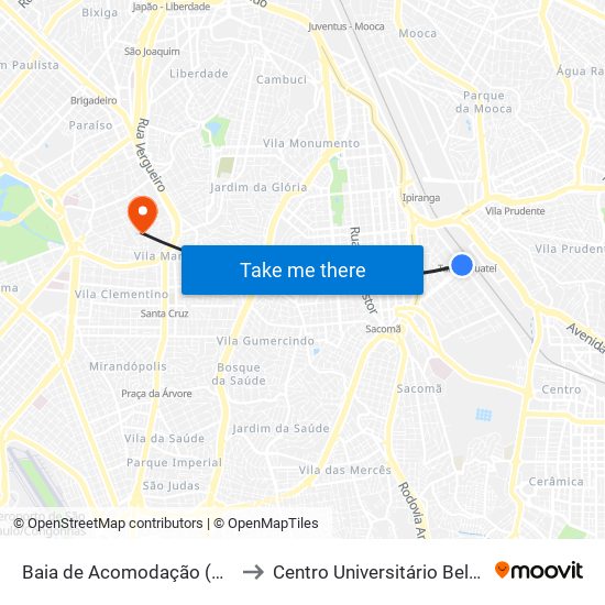 Baia de Acomodação (Estação Tamanduateí) to Centro Universitário Belas Artes de São Paulo map