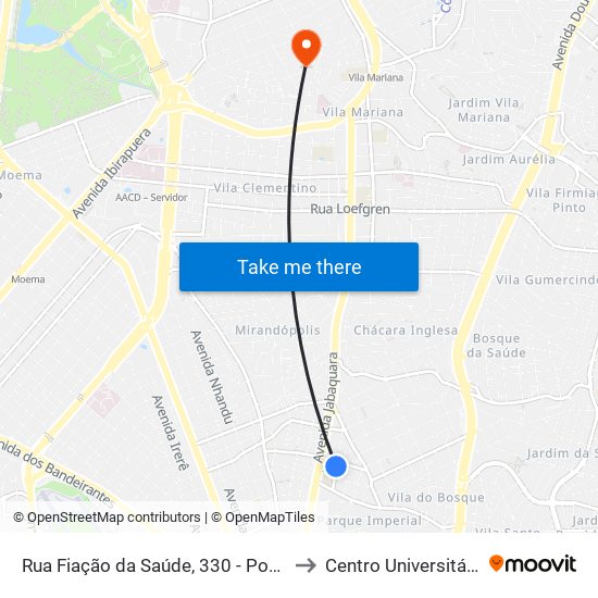Rua Fiação da Saúde, 330 - Ponto Final da Linha 446 - Vila da Saúde, São Paulo to Centro Universitário Belas Artes de São Paulo map