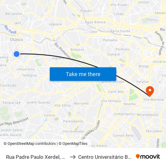 Rua Padre Paulo Xerdel, 435 - Vila Yolanda, Osasco to Centro Universitário Belas Artes de São Paulo map