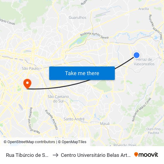 Rua Tibúrcio de Sousa, 2611 to Centro Universitário Belas Artes de São Paulo map
