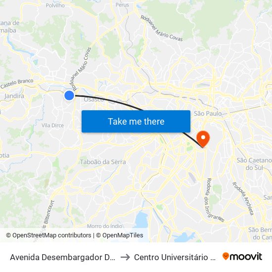 Avenida Desembargador Doutor Eduardo Cunha de Abreu to Centro Universitário Belas Artes de São Paulo map