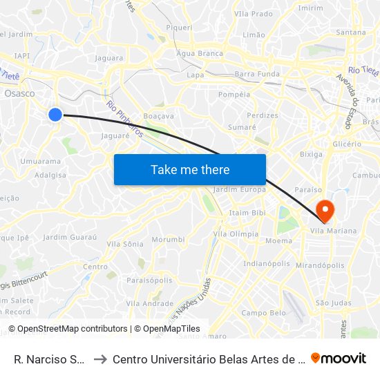 R. Narciso Sturlini to Centro Universitário Belas Artes de São Paulo map
