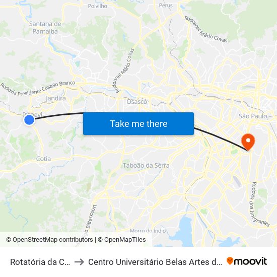 Rotatória da COHAB to Centro Universitário Belas Artes de São Paulo map
