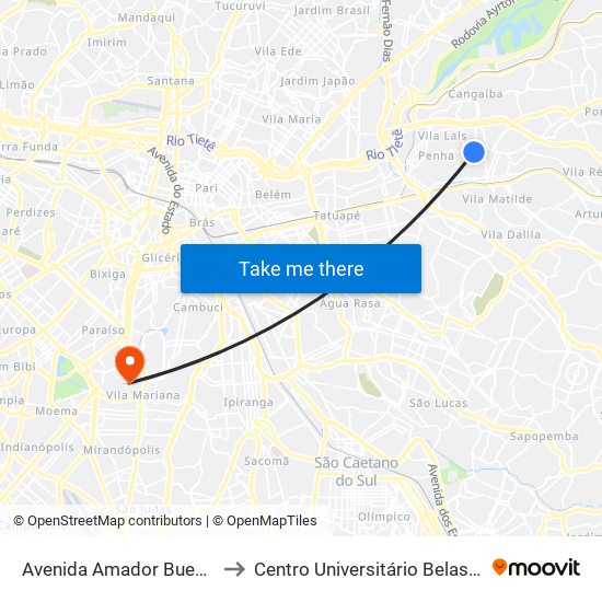 Avenida Amador Bueno da Veiga 1391 to Centro Universitário Belas Artes de São Paulo map