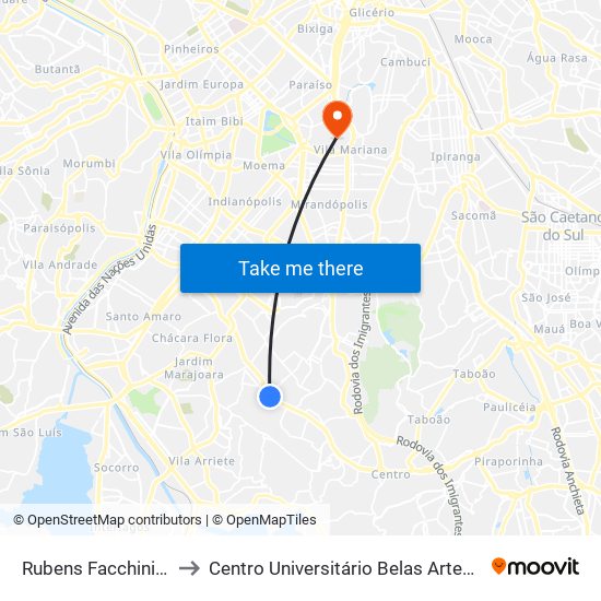 Rubens Facchini (Berrini) to Centro Universitário Belas Artes de São Paulo map