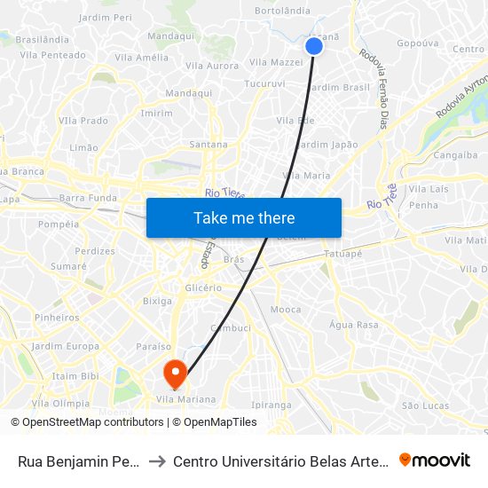 Rua Benjamin Pereira 800 to Centro Universitário Belas Artes de São Paulo map