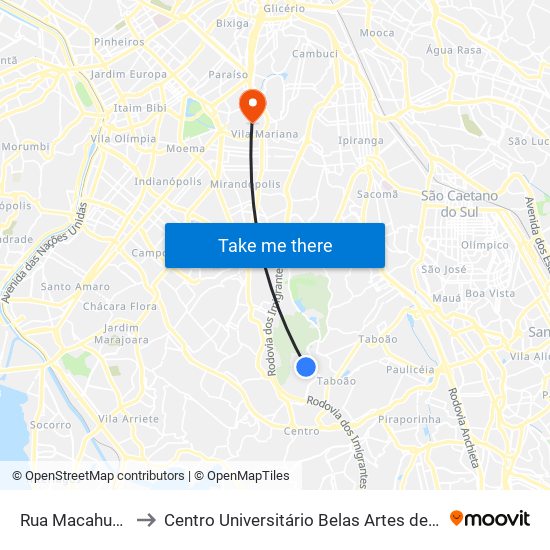 Rua Macahuba 39 to Centro Universitário Belas Artes de São Paulo map