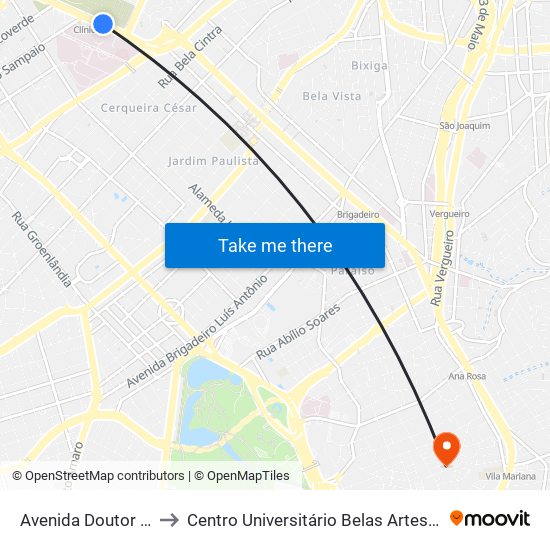 Avenida Doutor Arnaldo to Centro Universitário Belas Artes de São Paulo map