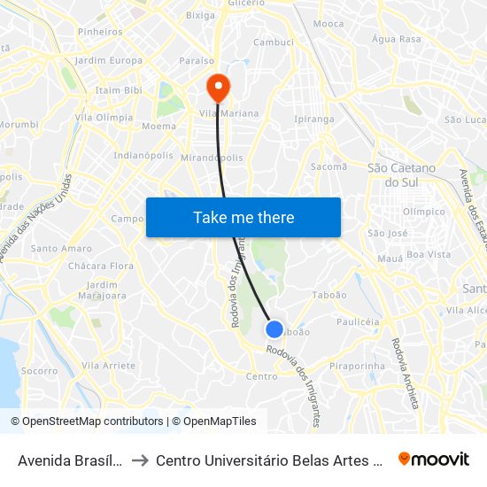 Avenida Brasília, 174 to Centro Universitário Belas Artes de São Paulo map