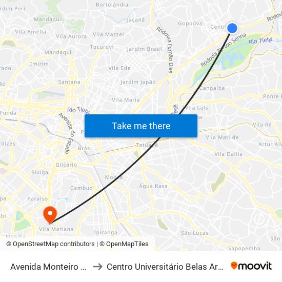 Avenida Monteiro Lobato 856 to Centro Universitário Belas Artes de São Paulo map