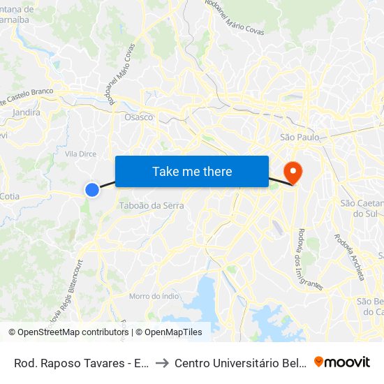 Rod. Raposo Tavares - E.E. Vinicius de Moraes to Centro Universitário Belas Artes de São Paulo map
