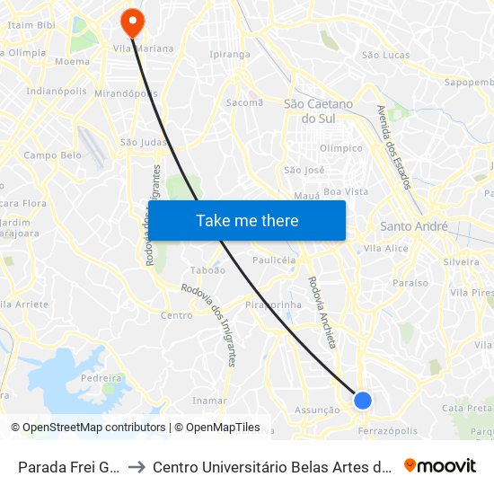 Parada Frei Gaspar to Centro Universitário Belas Artes de São Paulo map