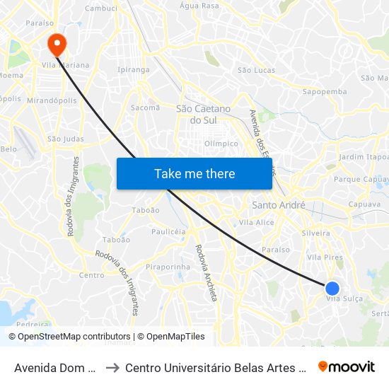 Avenida Dom Pedro I to Centro Universitário Belas Artes de São Paulo map
