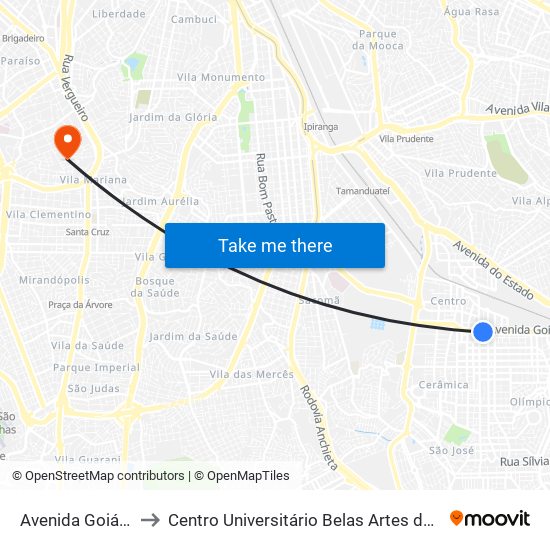 Avenida Goiás 772 to Centro Universitário Belas Artes de São Paulo map