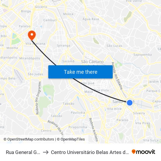 Rua General Glicério to Centro Universitário Belas Artes de São Paulo map