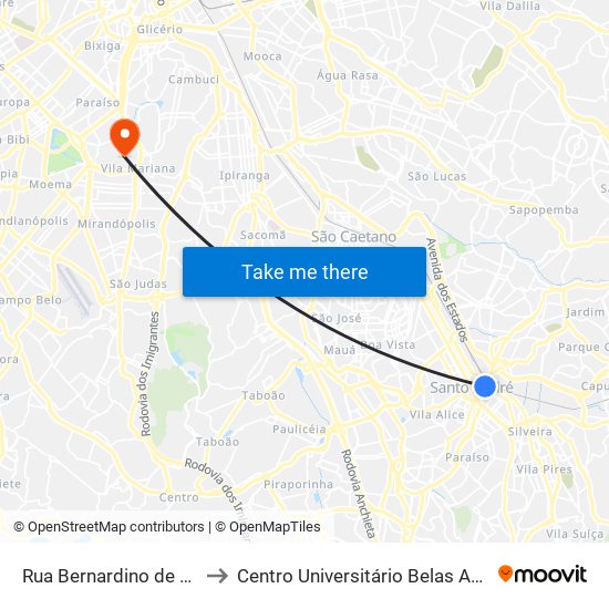 Rua Bernardino de Campos 155 to Centro Universitário Belas Artes de São Paulo map