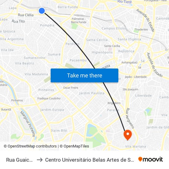 Rua Guaicurus to Centro Universitário Belas Artes de São Paulo map