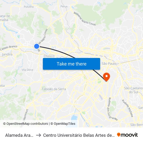 Alameda Araguaia to Centro Universitário Belas Artes de São Paulo map