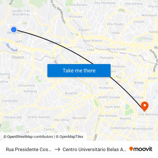 Rua Presidente Costa e Silva 930 to Centro Universitário Belas Artes de São Paulo map