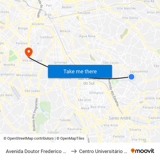 Avenida Doutor Frederico Martins da Costa Carvalho 1210 to Centro Universitário Belas Artes de São Paulo map