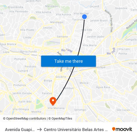 Avenida Guapira 834 to Centro Universitário Belas Artes de São Paulo map