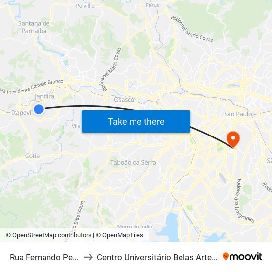 Rua Fernando Pessoa 525 to Centro Universitário Belas Artes de São Paulo map