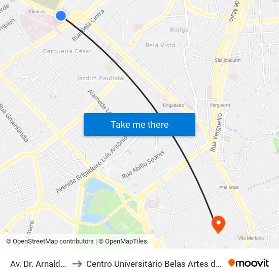 Av. Dr. Arnaldo, 128 to Centro Universitário Belas Artes de São Paulo map