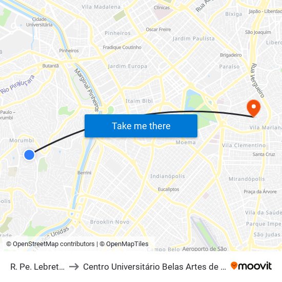 R. Pe. Lebret, 470 to Centro Universitário Belas Artes de São Paulo map