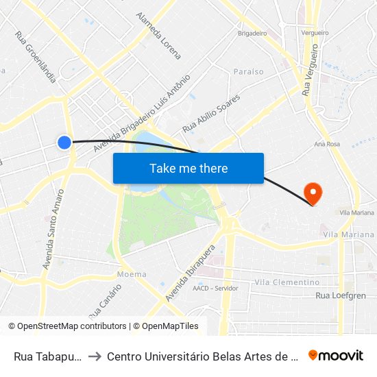 Rua Tabapuã 81 to Centro Universitário Belas Artes de São Paulo map
