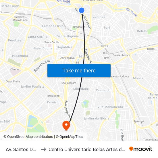 Av. Santos Dumont to Centro Universitário Belas Artes de São Paulo map