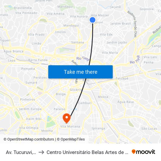 Av. Tucuruvi, 161 to Centro Universitário Belas Artes de São Paulo map