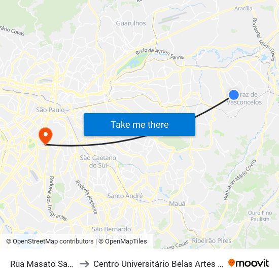 Rua Masato Sakai, 180 to Centro Universitário Belas Artes de São Paulo map
