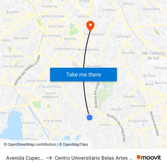 Avenida Cupecê 4828 to Centro Universitário Belas Artes de São Paulo map