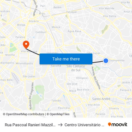 Rua Pascoal Ranieri Mazzilli, 90 - Vila Mendes, São Paulo to Centro Universitário Belas Artes de São Paulo map