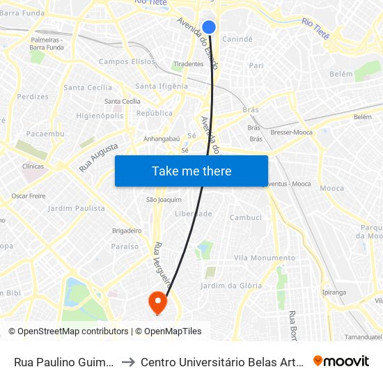 Rua Paulino Guimarães, 121 to Centro Universitário Belas Artes de São Paulo map