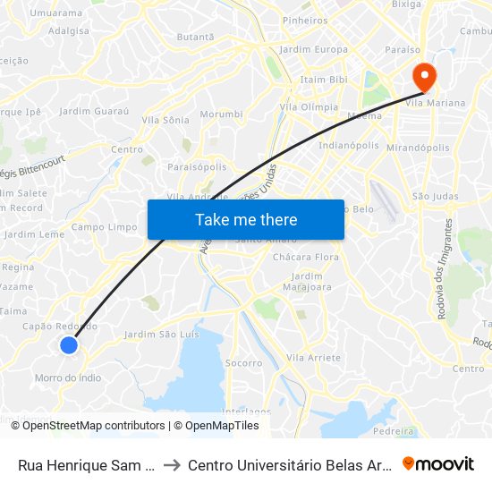 Rua Henrique Sam Mindlin 349 to Centro Universitário Belas Artes de São Paulo map