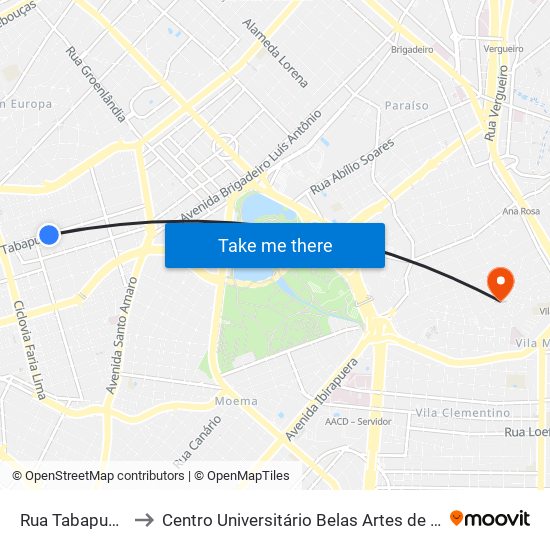 Rua Tabapuã 865 to Centro Universitário Belas Artes de São Paulo map