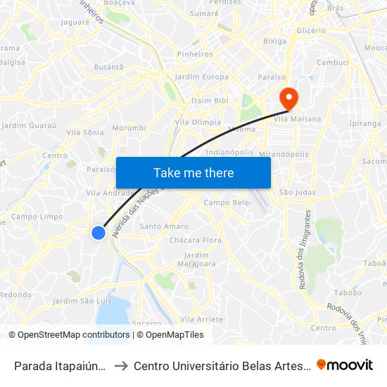 Parada Itapaiúna 2 - C/B to Centro Universitário Belas Artes de São Paulo map