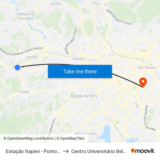 Estação Itapevi - Ponto Final Amador Bueno to Centro Universitário Belas Artes de São Paulo map