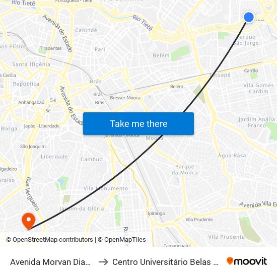 Avenida Morvan Dias de Figueiredo to Centro Universitário Belas Artes de São Paulo map