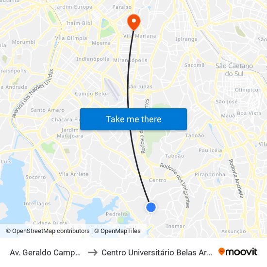 Av. Geraldo Campos Freire, 31 to Centro Universitário Belas Artes de São Paulo map