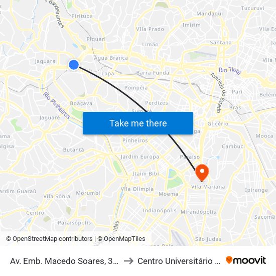 Av. Emb. Macedo Soares, 3901 - Vila Leopoldina, São Paulo to Centro Universitário Belas Artes de São Paulo map