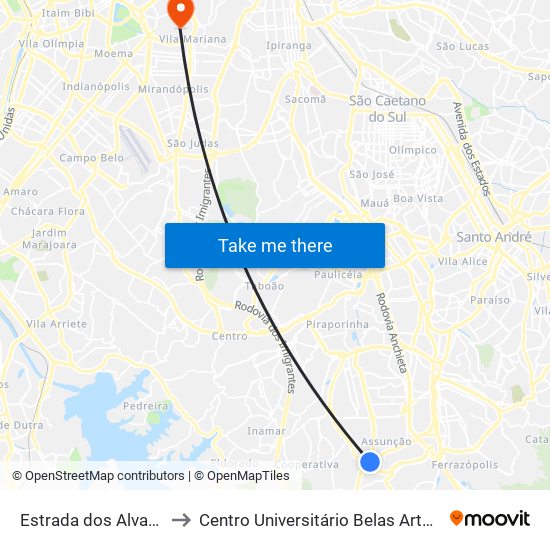 Estrada dos Alvarenga to Centro Universitário Belas Artes de São Paulo map
