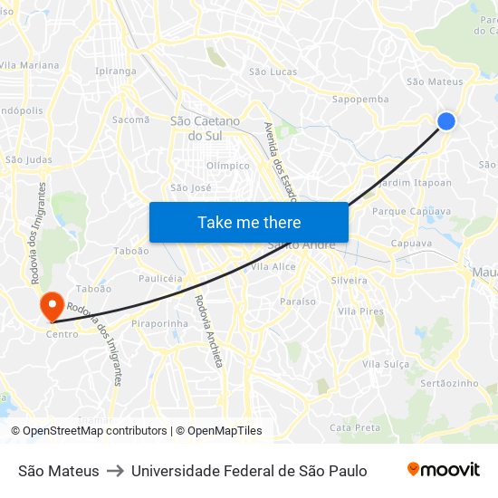 São Mateus to Universidade Federal de São Paulo map